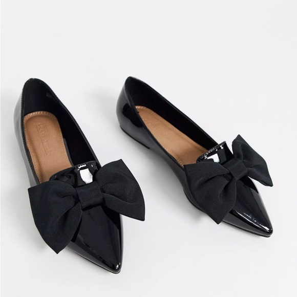 ASOS black patent lake bow pointed ballet flats - Picture 2 of 10